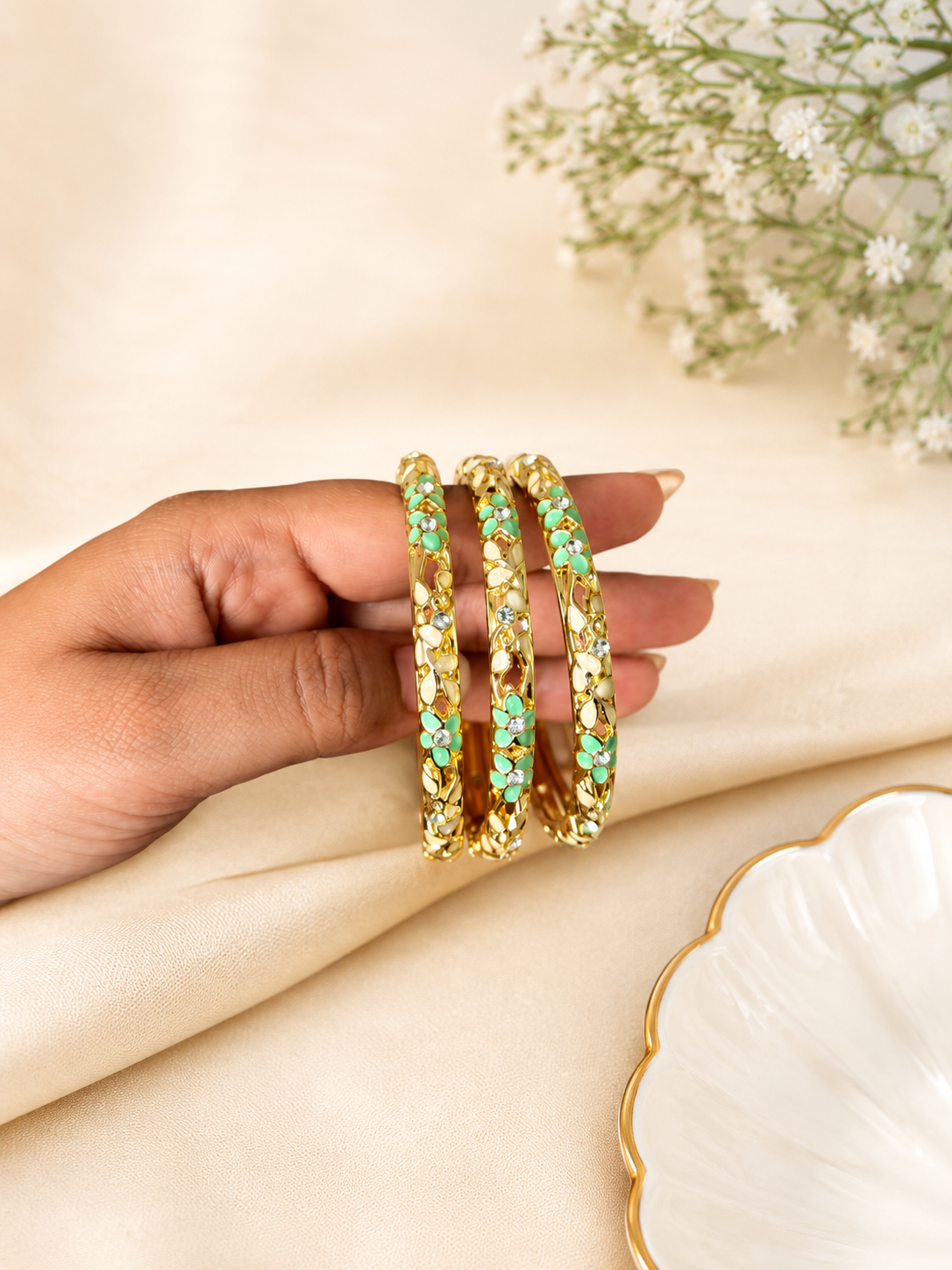 Mint Green Floral Bangle (each bangle)
