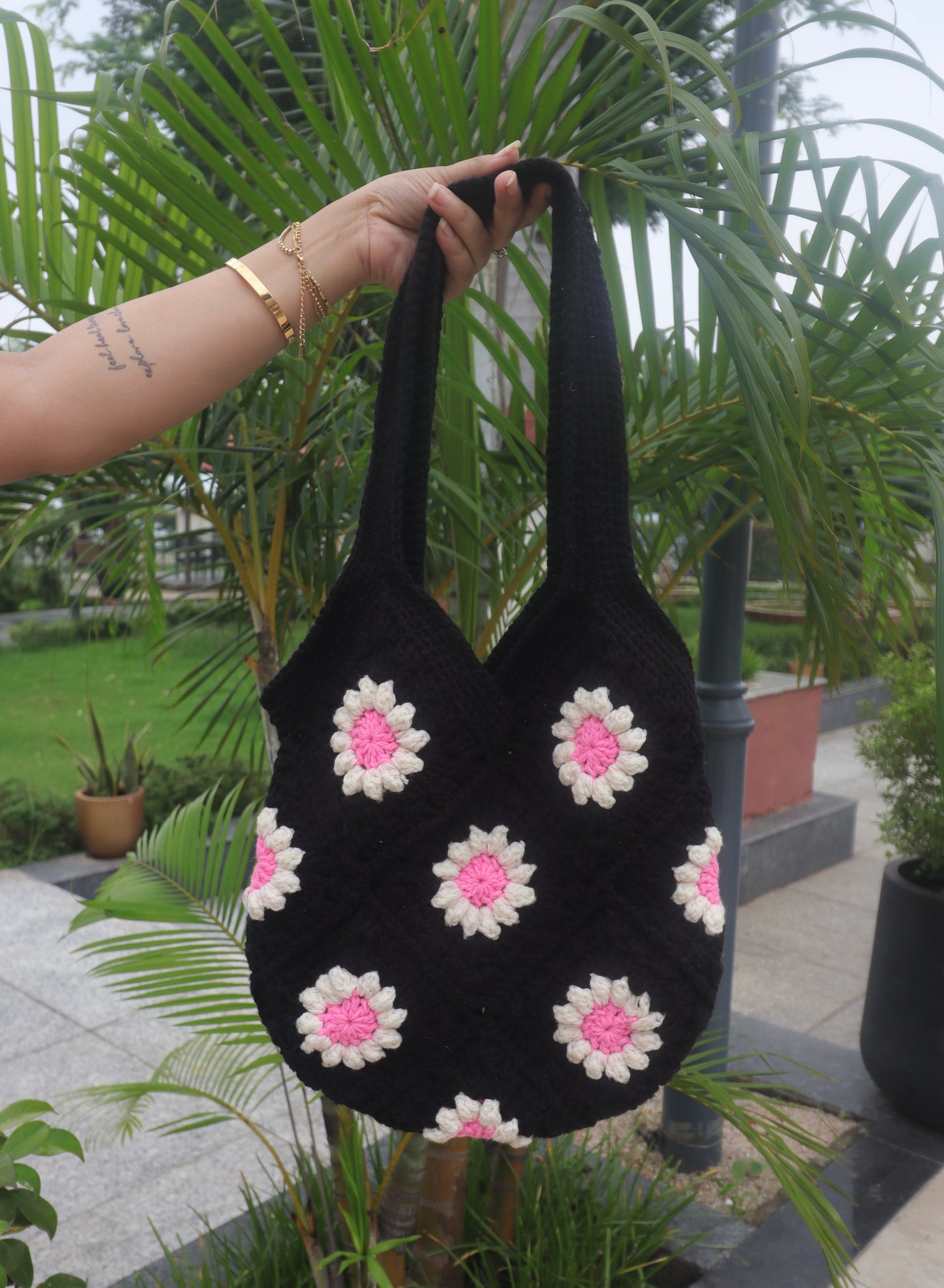 Midnight bloom tote bage