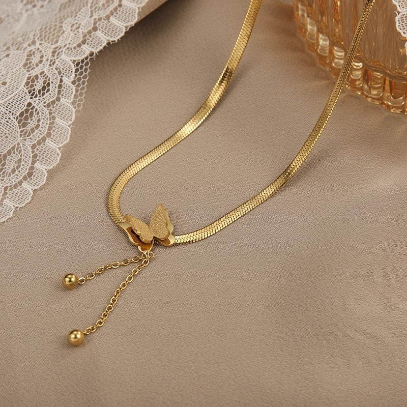 Butterfly Dangle Gold Snake Chain Necklace