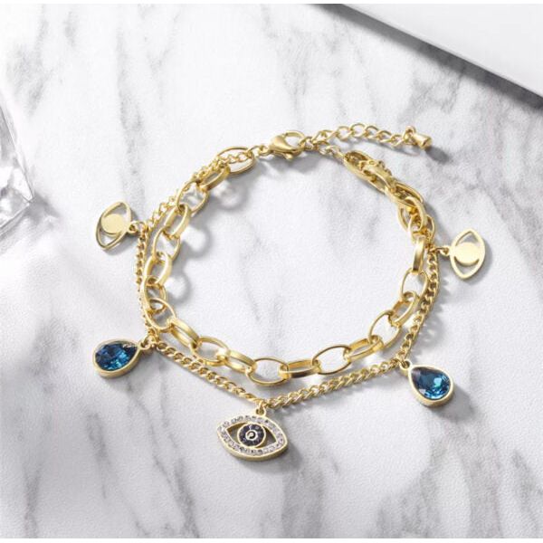 Gold Evil Eye Charm Bracelet