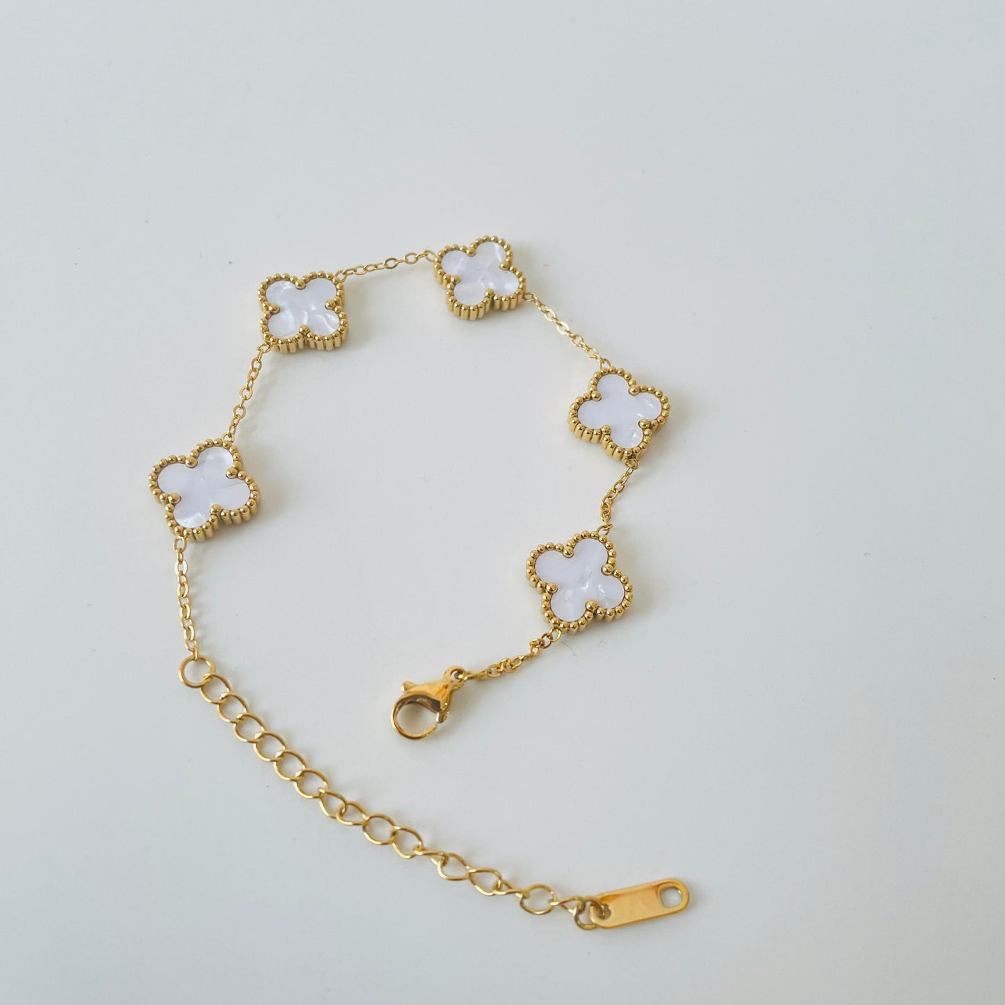 White Pearl Enamelled Clover Bracelet