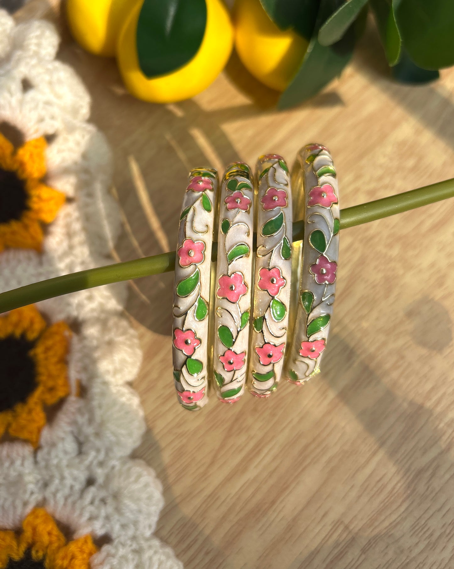 Cream floral Vintage Bangle (each bangle)