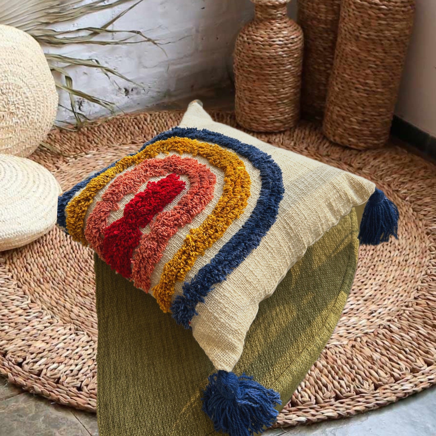 Rain tufted tassel pillow cover