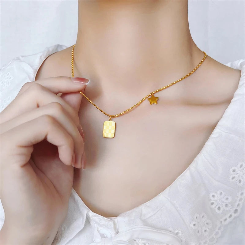 Dainty Square Star Pendant Necklace