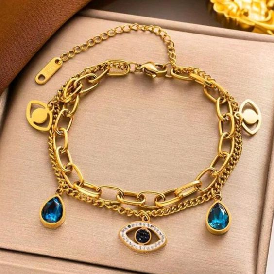 Gold Evil Eye Charm Bracelet