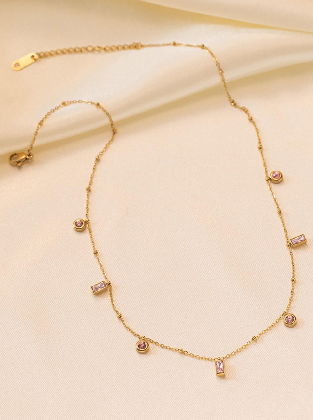 Pink Crystal Strand Necklace