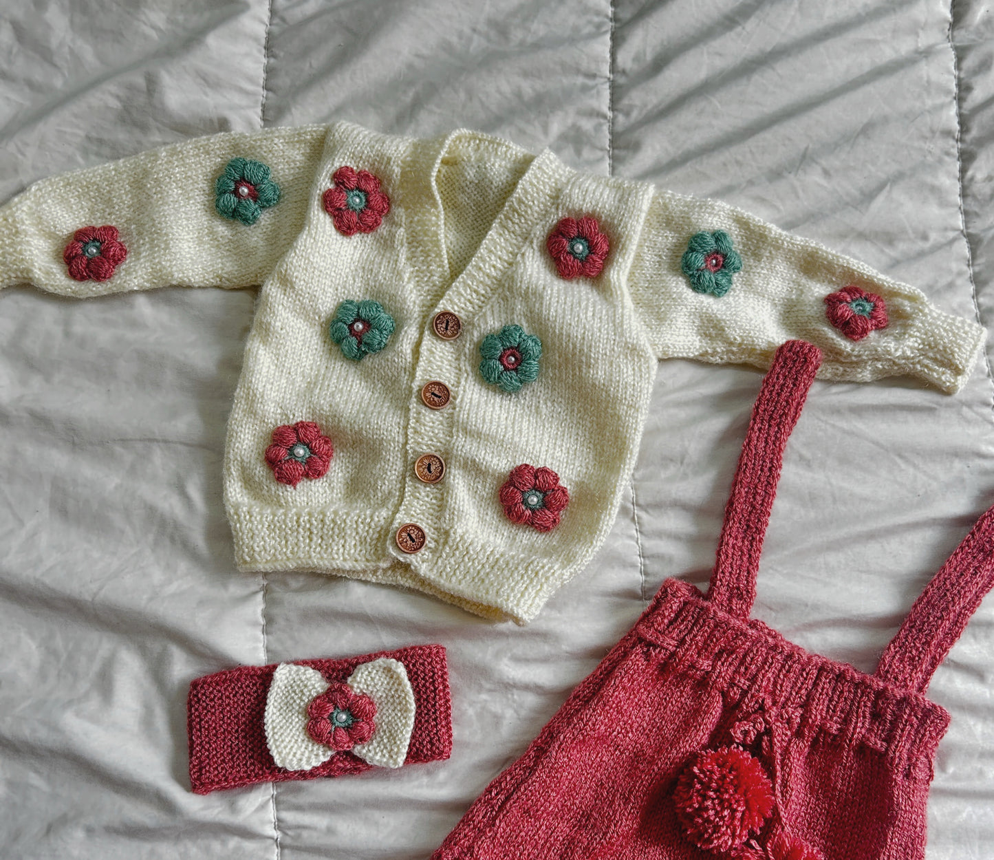Flower Coord set- Dungree Skirt with Cardigan & Headband