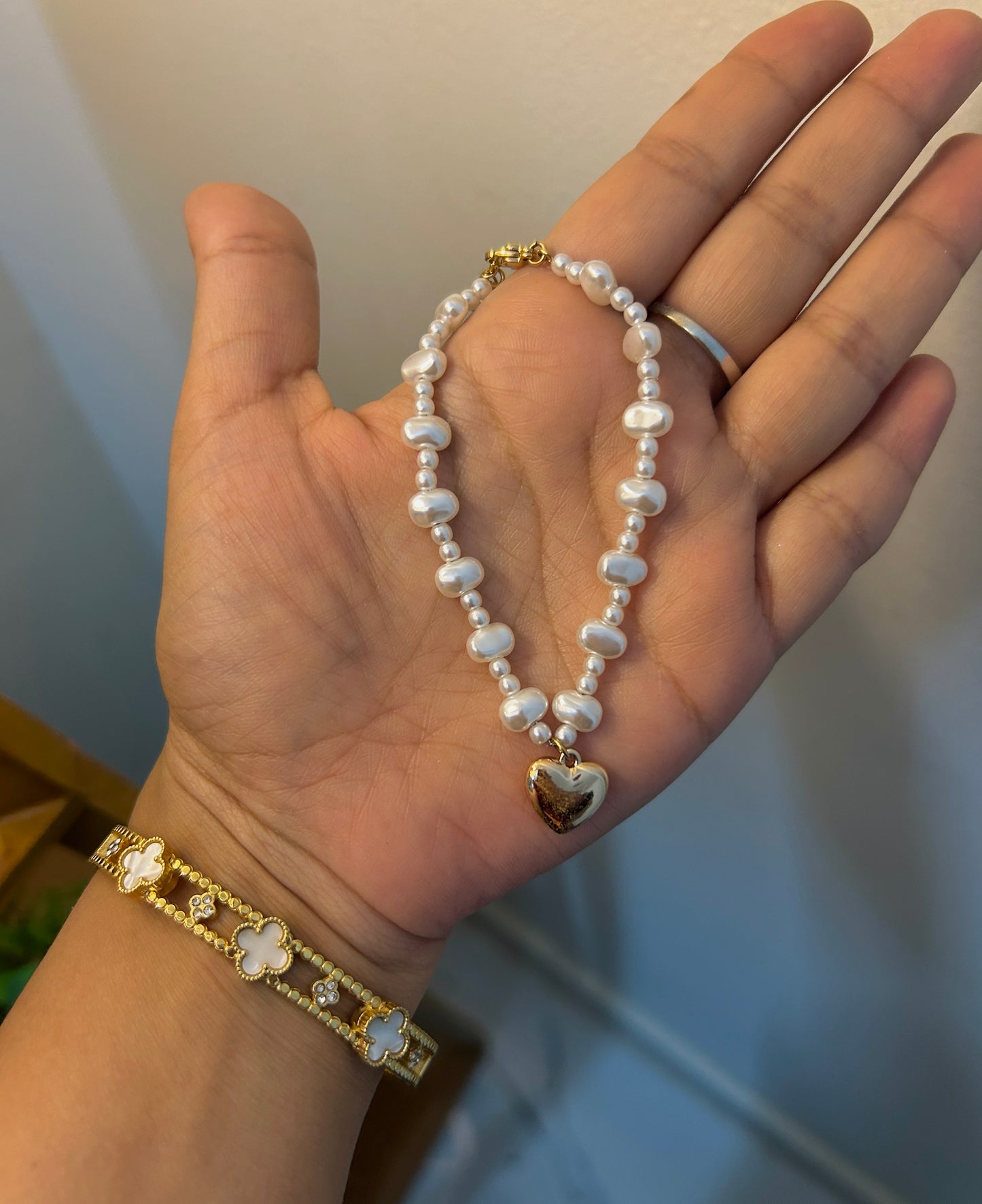 Fresh Pearl Heart Charm Bracelet
