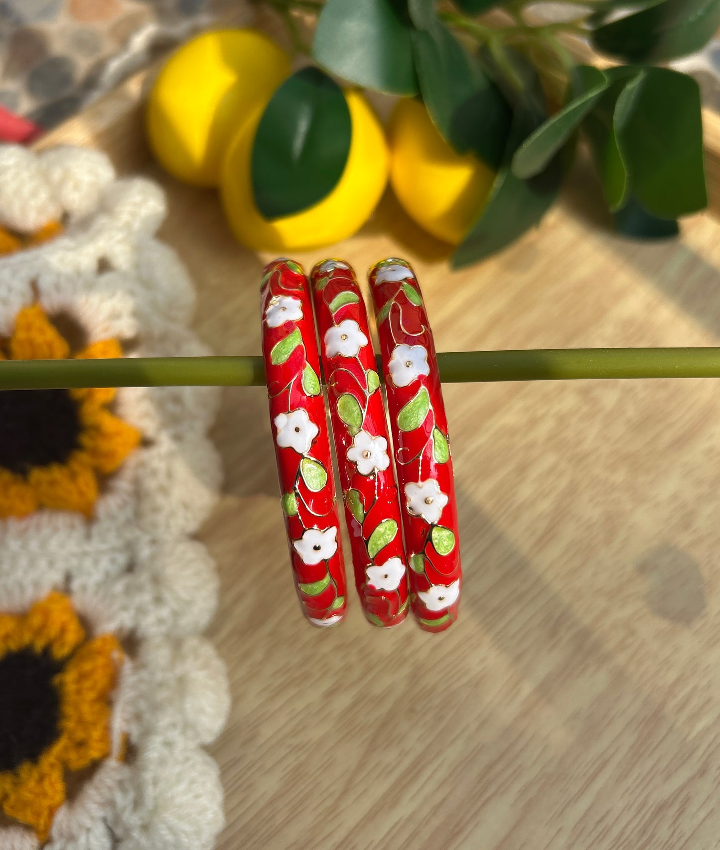 Red Floral Vintage Bangle (each bangle)