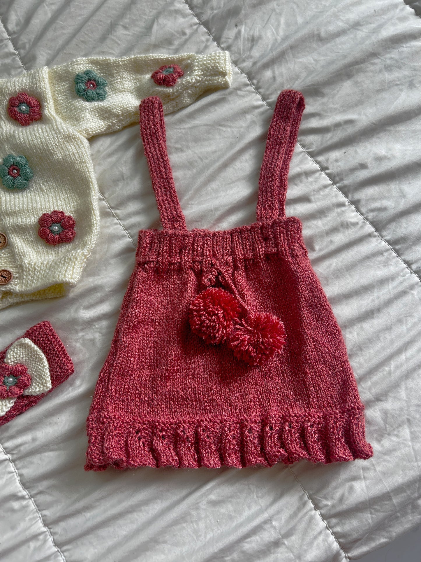 Flower Coord set- Dungree Skirt with Cardigan & Headband