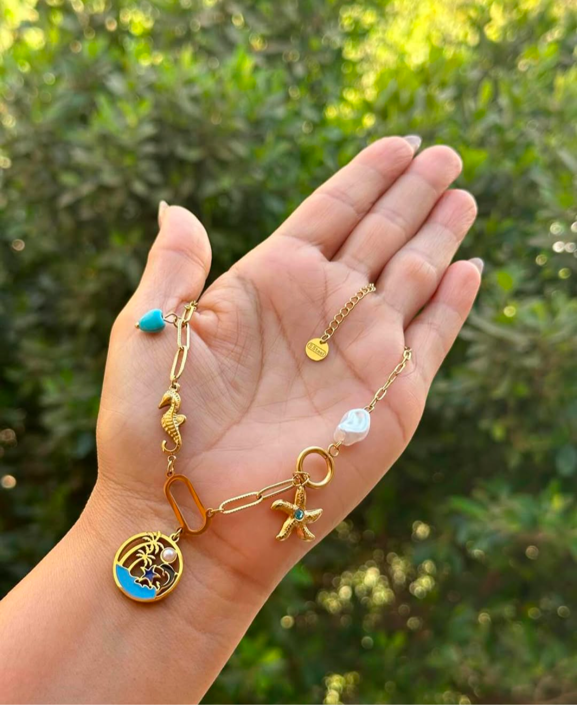 Turquoise Beach Charm & Pearl Necklace