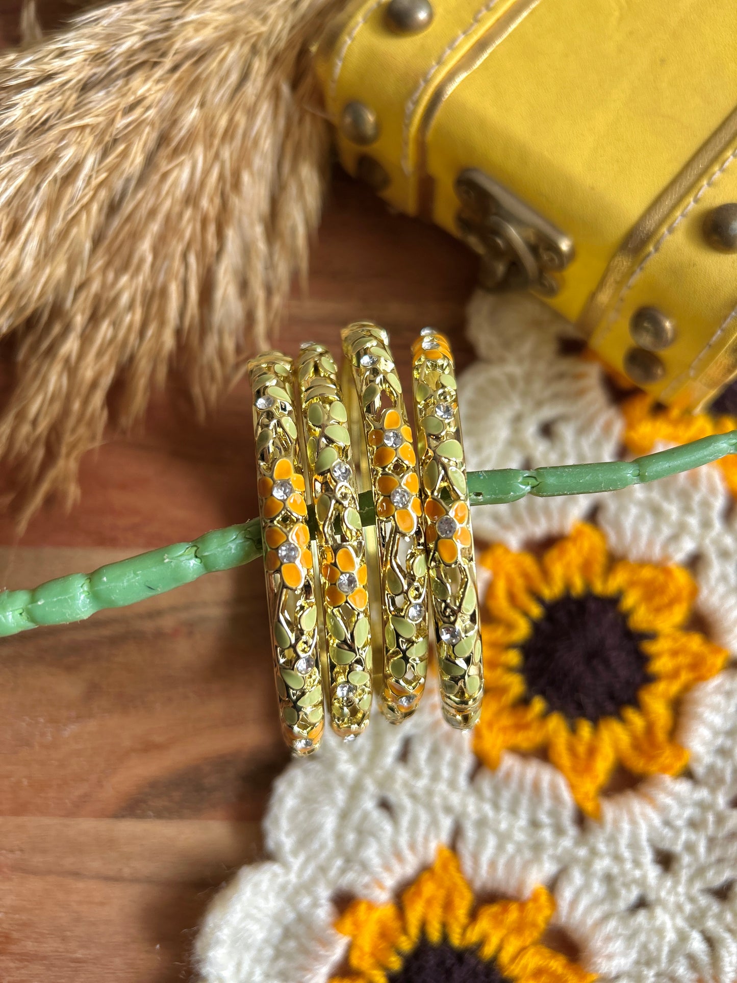 Yellow & Green Flower Vintage Bangle (each bangle)
