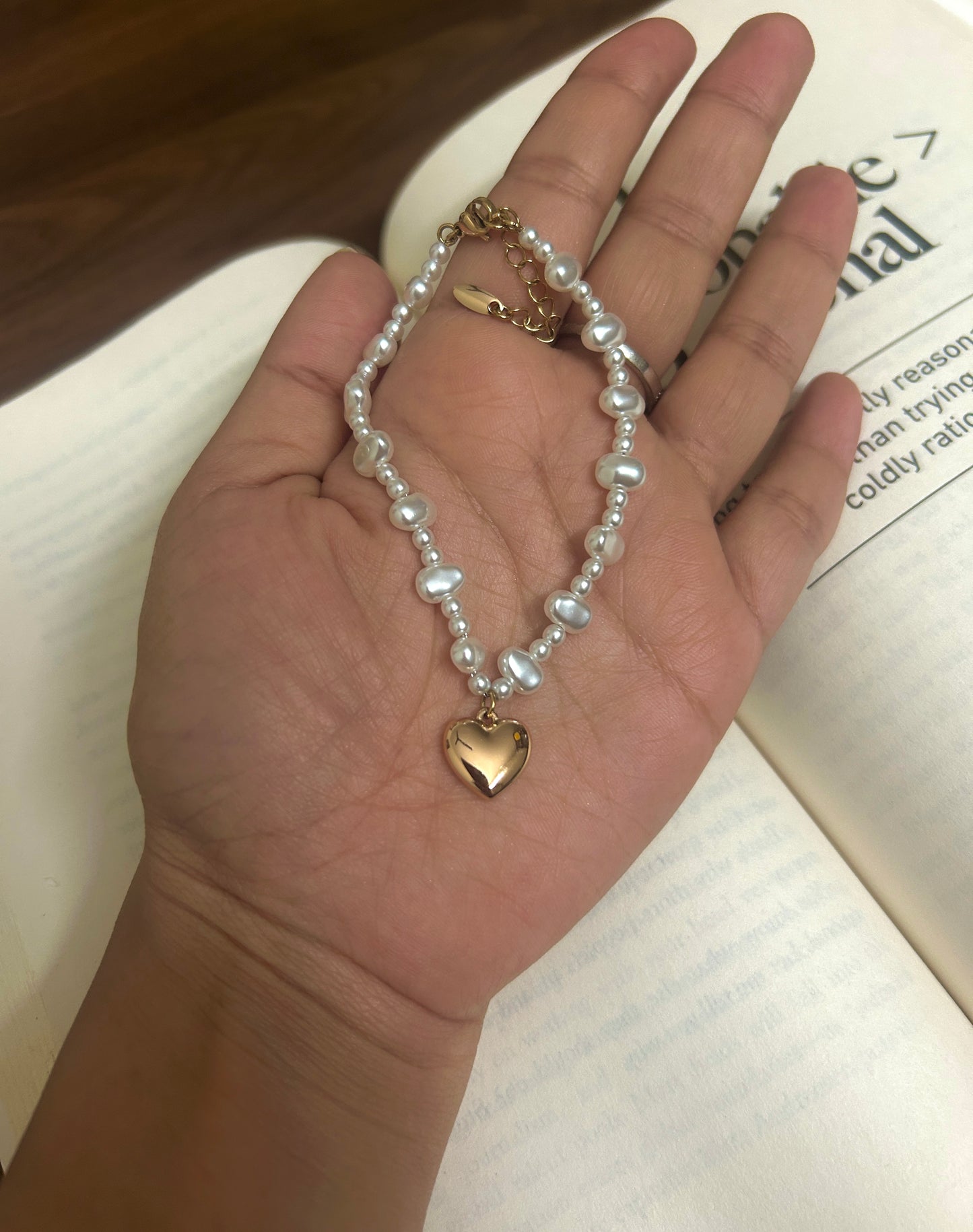 Fresh Pearl Heart Charm Bracelet