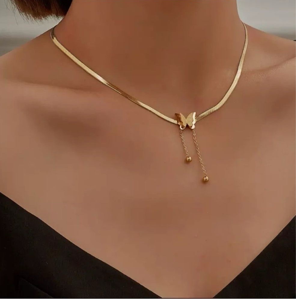 Butterfly Dangle Gold Snake Chain Necklace