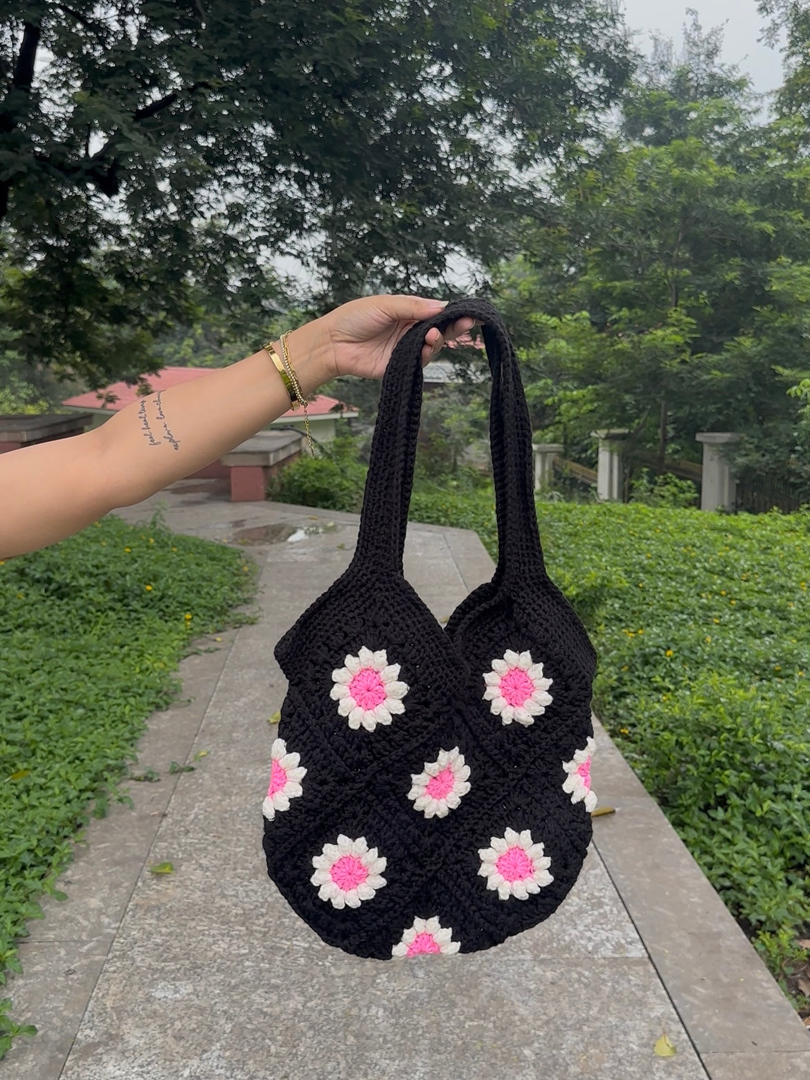 Midnight bloom tote bage