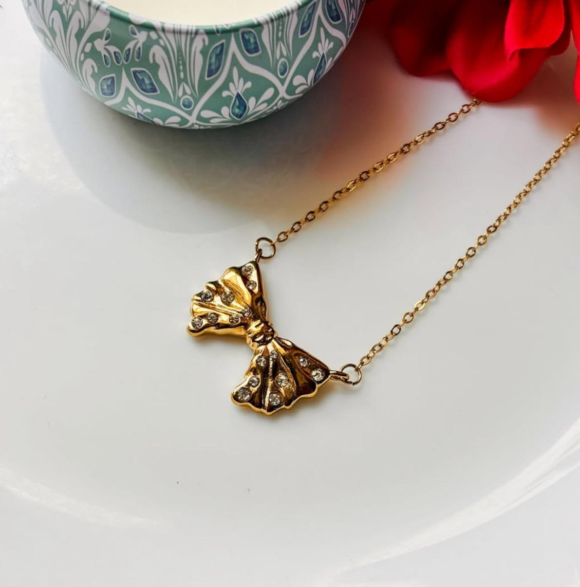 Studded Bow Necklace