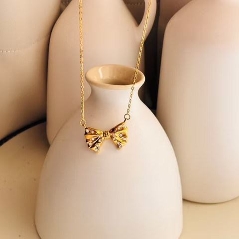 Studded Bow Necklace