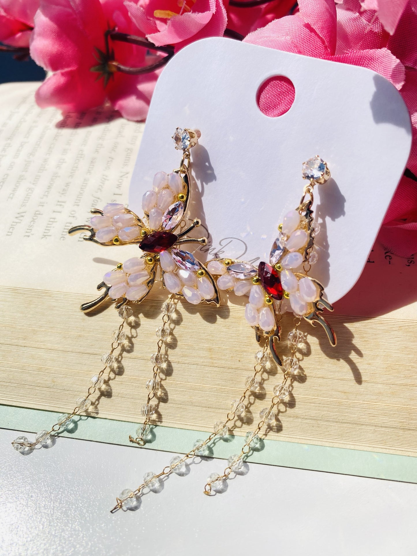 Fluttering Butterfly Crystal Dangle Earrings