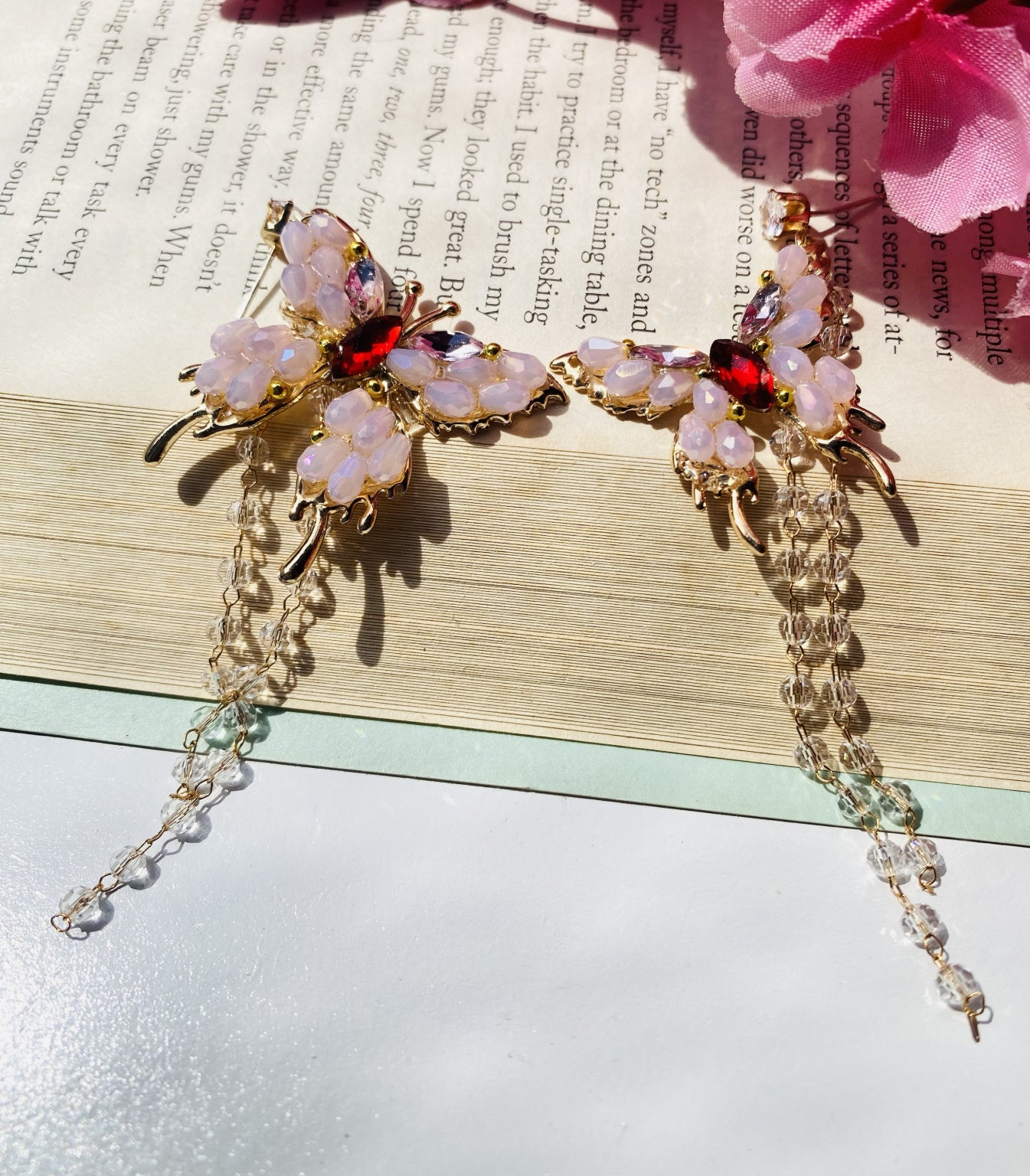 Fluttering Butterfly Crystal Dangle Earrings