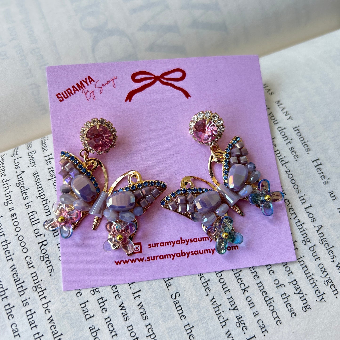 Fluttering Butterfly Dangle Earrings (purple)