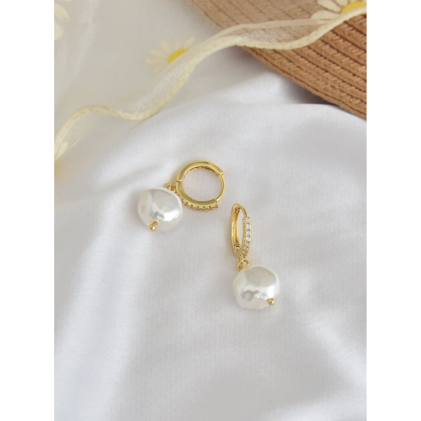 Pearl Drop Hoop Earrings