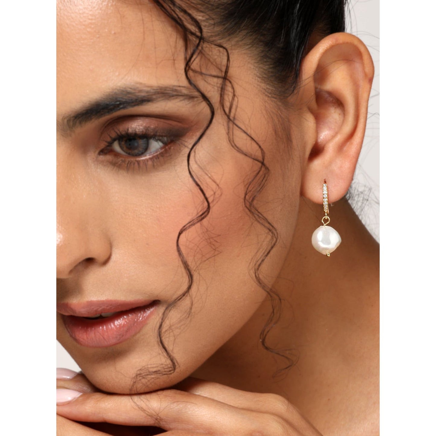 Pearl Drop Hoop Earrings