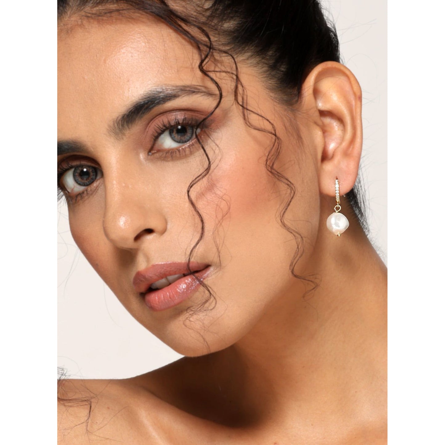 Pearl Drop Hoop Earrings