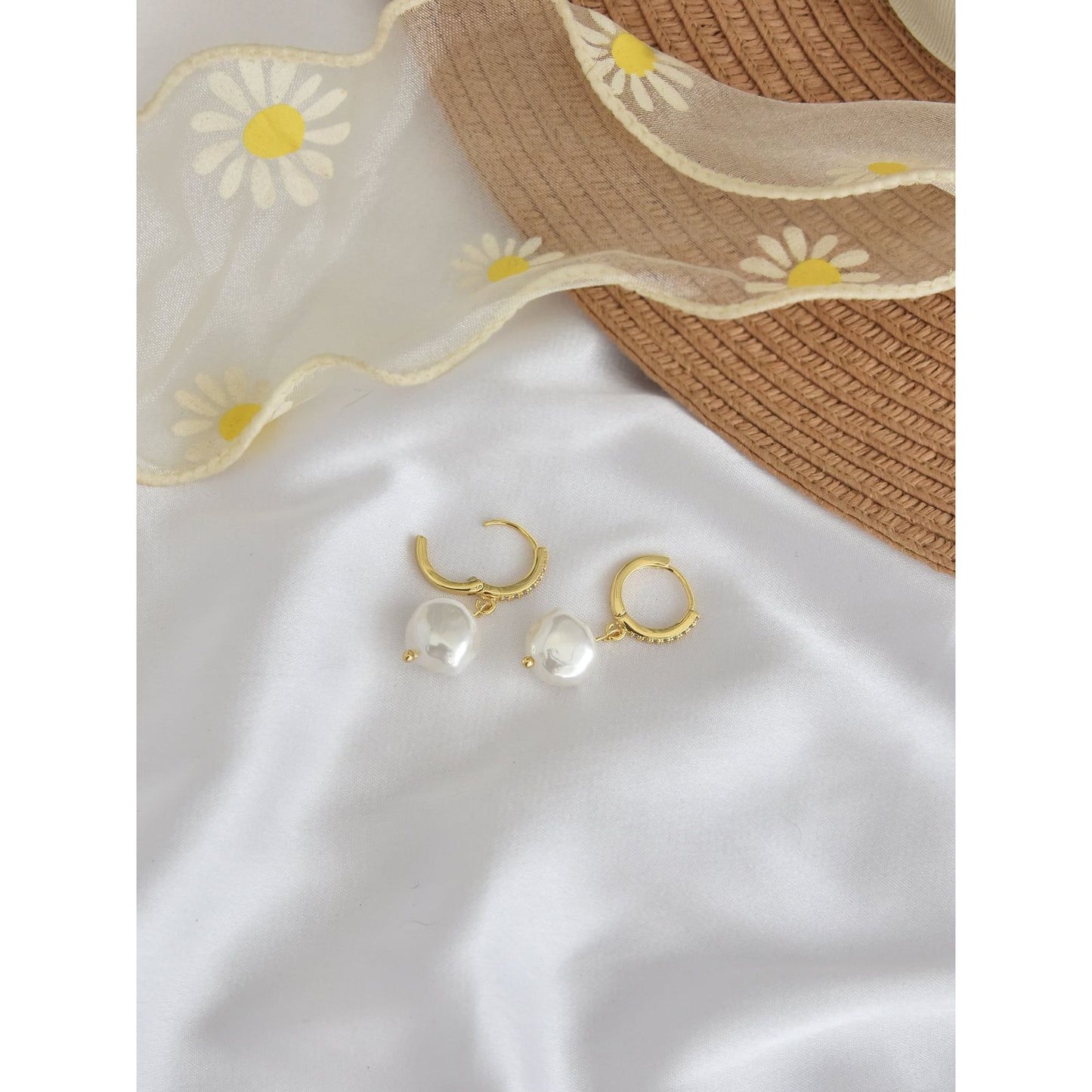 Pearl Drop Hoop Earrings