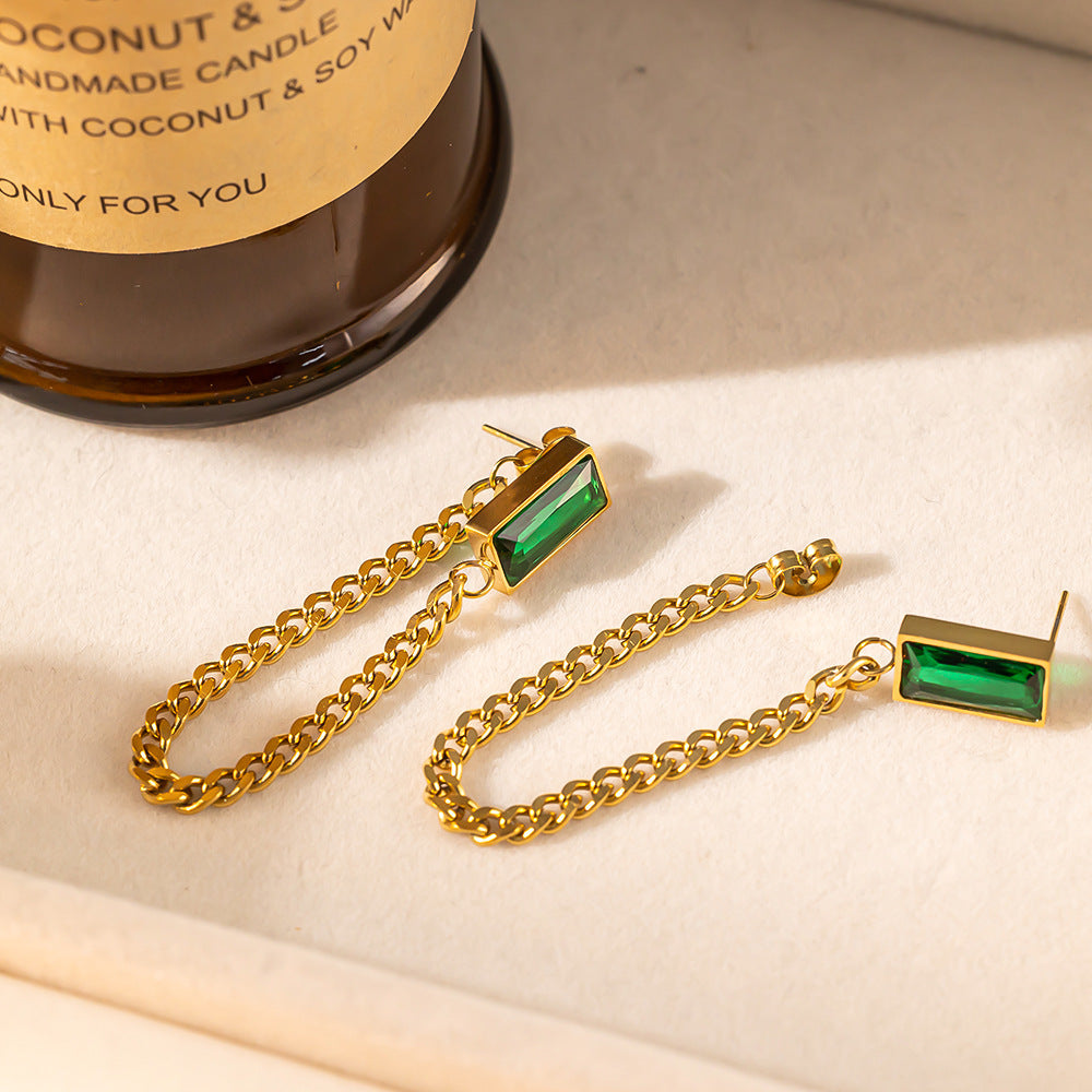 Noor - Emerald Chain Drop Earrings