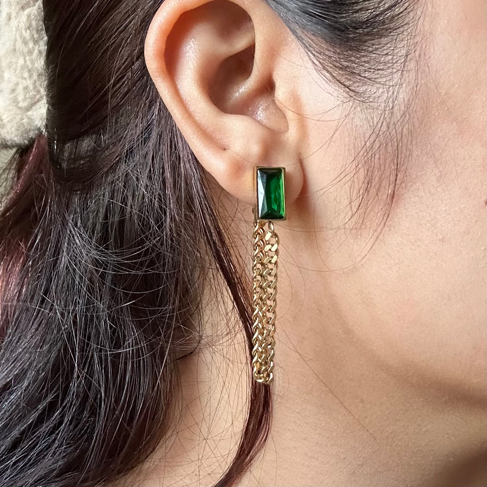 Noor - Emerald Chain Drop Earrings