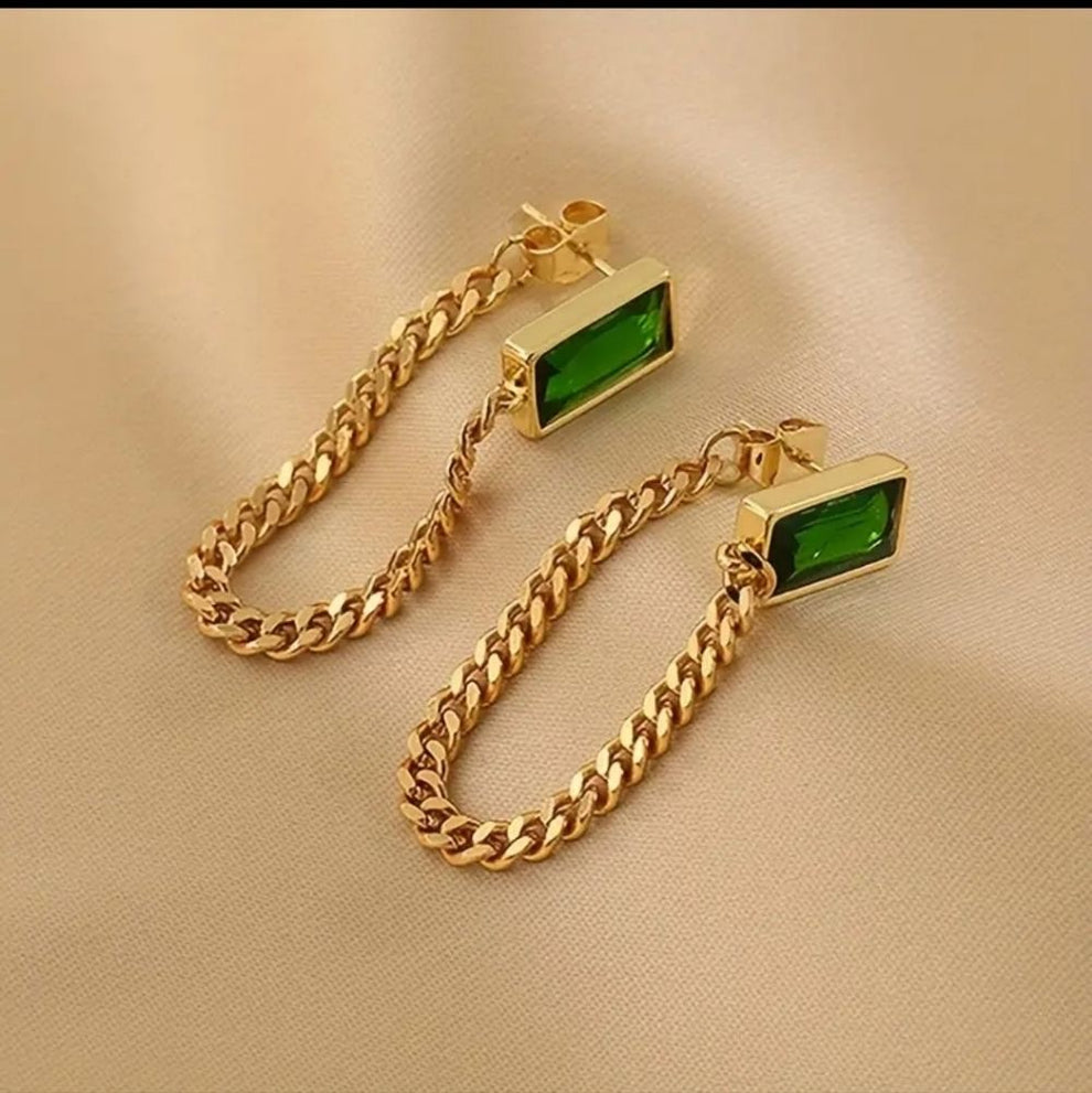 Noor - Emerald Chain Drop Earrings