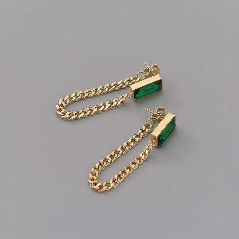 Noor - Emerald Chain Drop Earrings