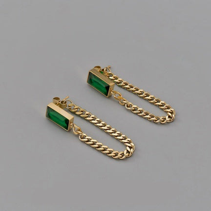 Noor - Emerald Chain Drop Earrings