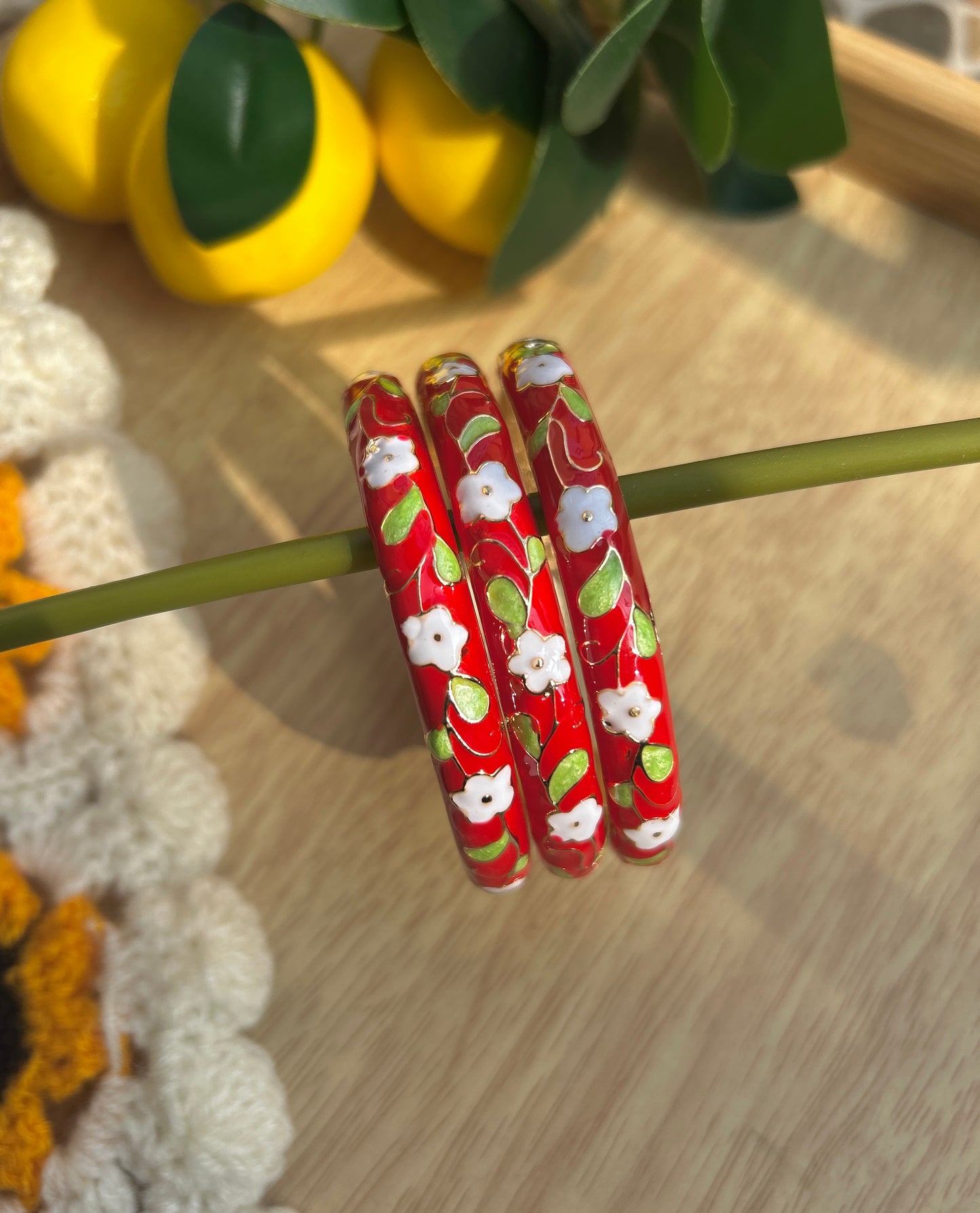 Red Floral Vintage Bangle (each bangle)