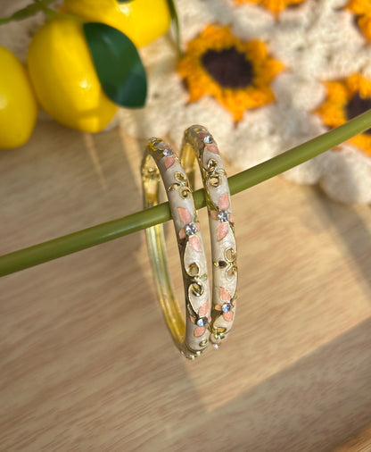 White & Pink floral Bangles