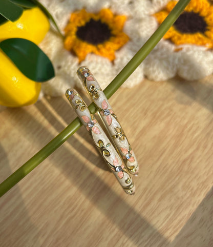 White & Pink floral Bangles