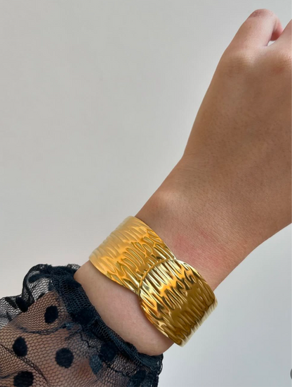 Feathered Gold Bangle Cuff