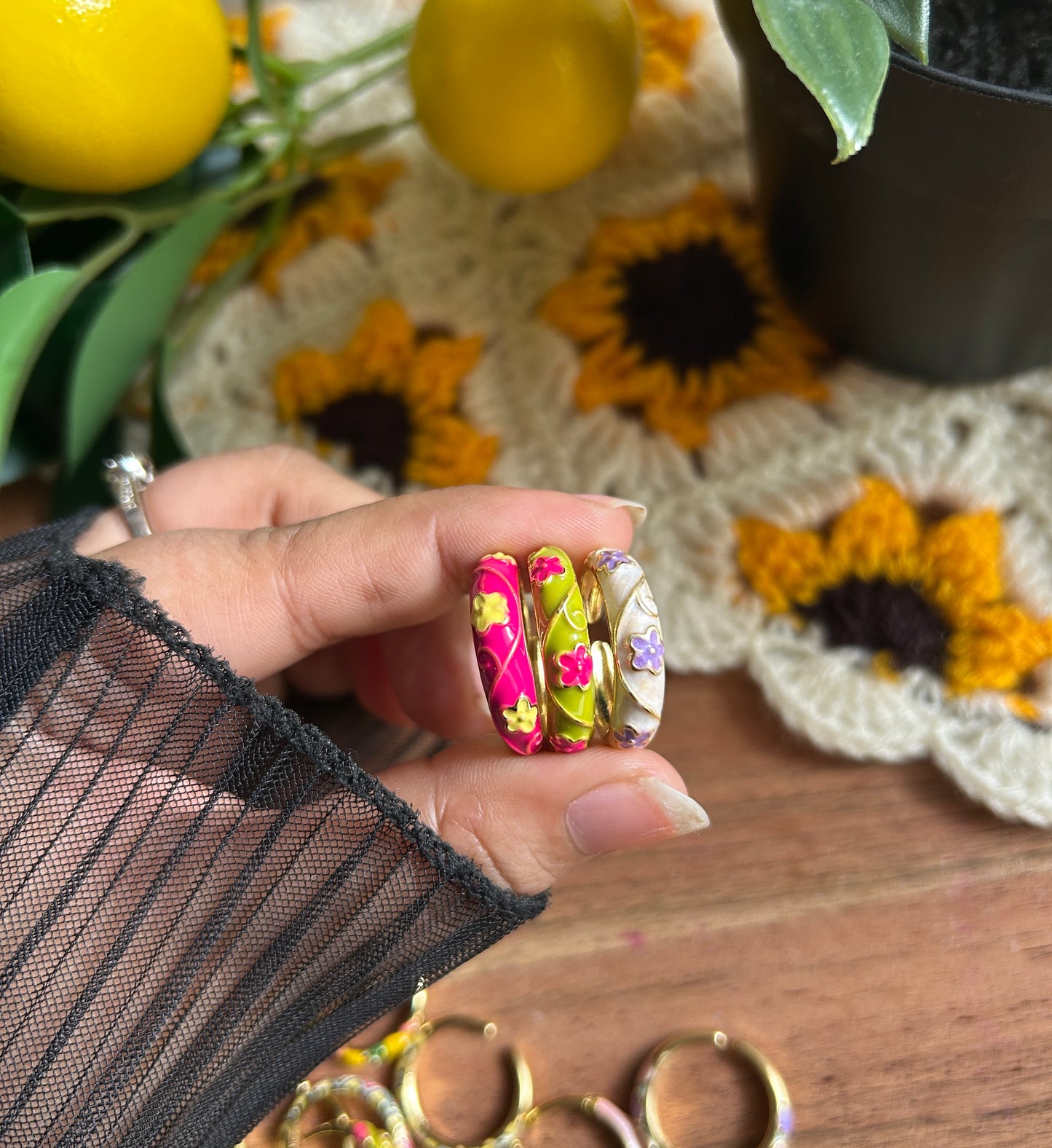 Floral Enamel Adjustable Ring