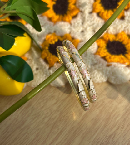 White & Pink floral Vintage Bangle (each bangle)