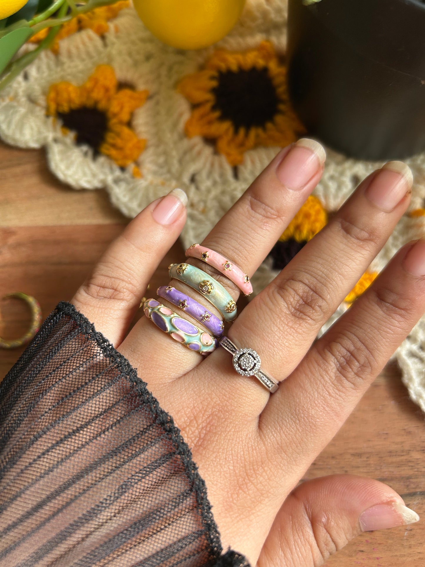 Pastel Enamel Adjustable Ring