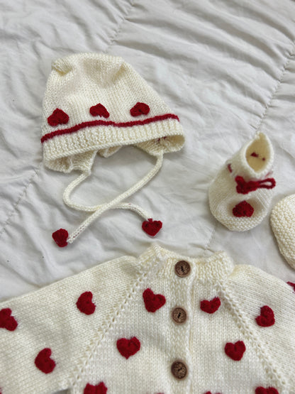 Heart Sweater Cardigan with cap & shoes