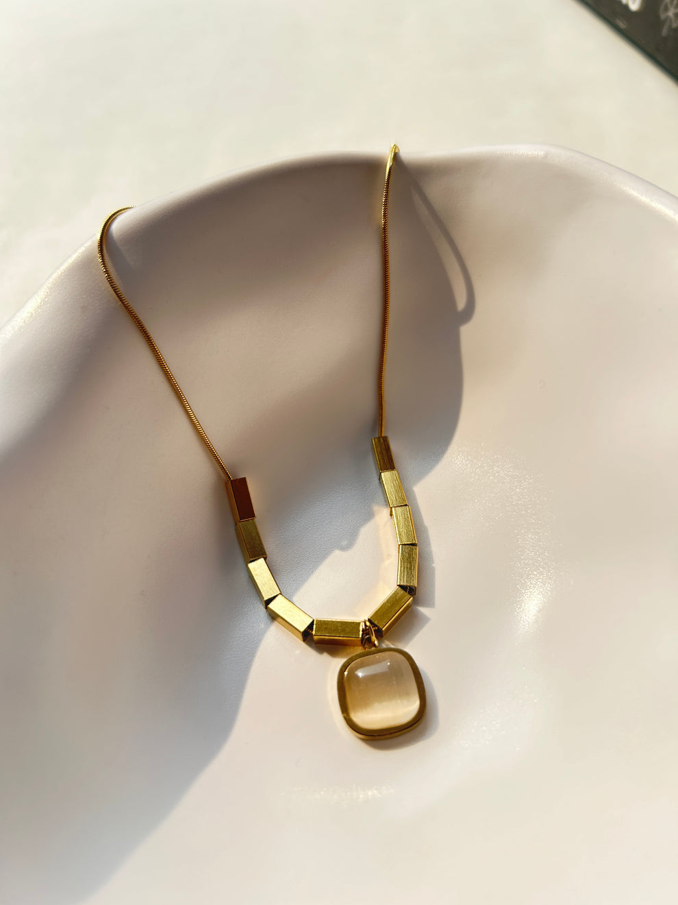 Aditi - Square brown crystal studded 18k gold plated necklace