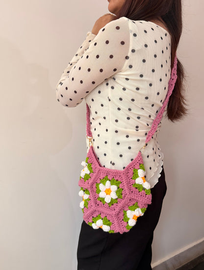 Blush Daisy Crochet Sling Bag 🌼