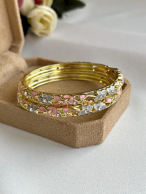 Grey & Pink Flower Vintage Bangle (each bangle)