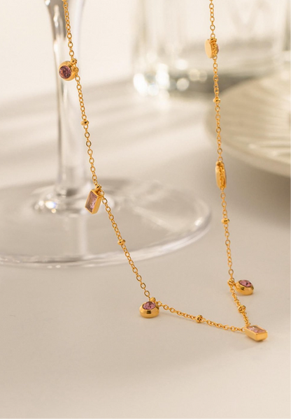 Pink Crystal Strand Necklace