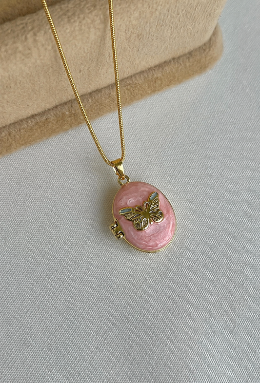 Pink Butterfly Photo Locket Necklace