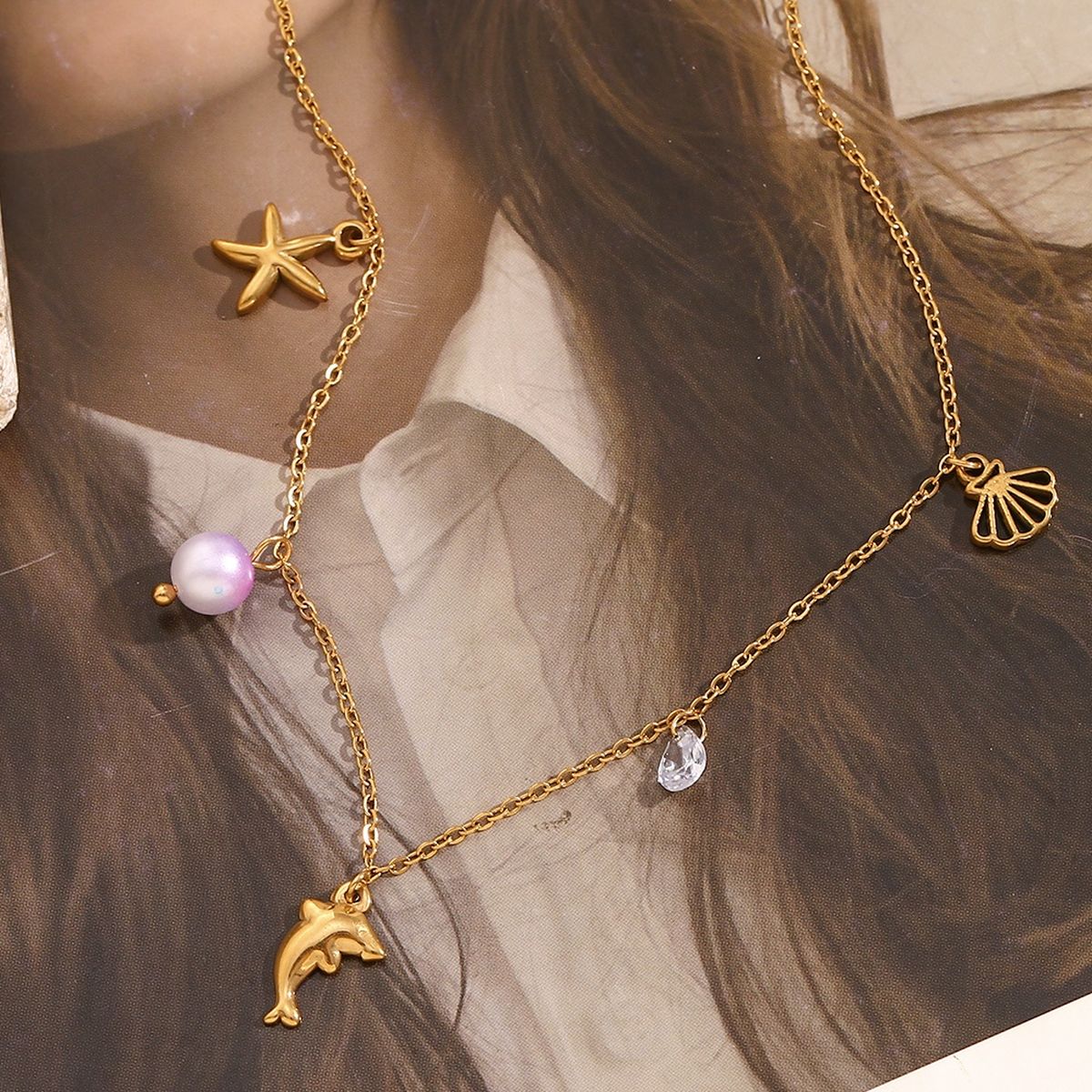 Star Dolphin Fish Charm Necklace