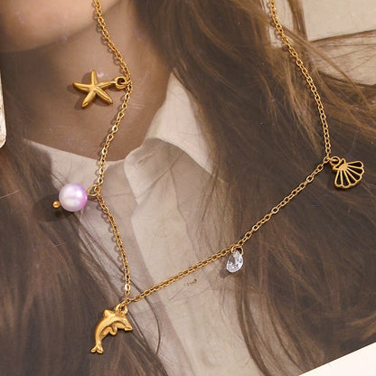 Star Dolphin Fish Charm Necklace
