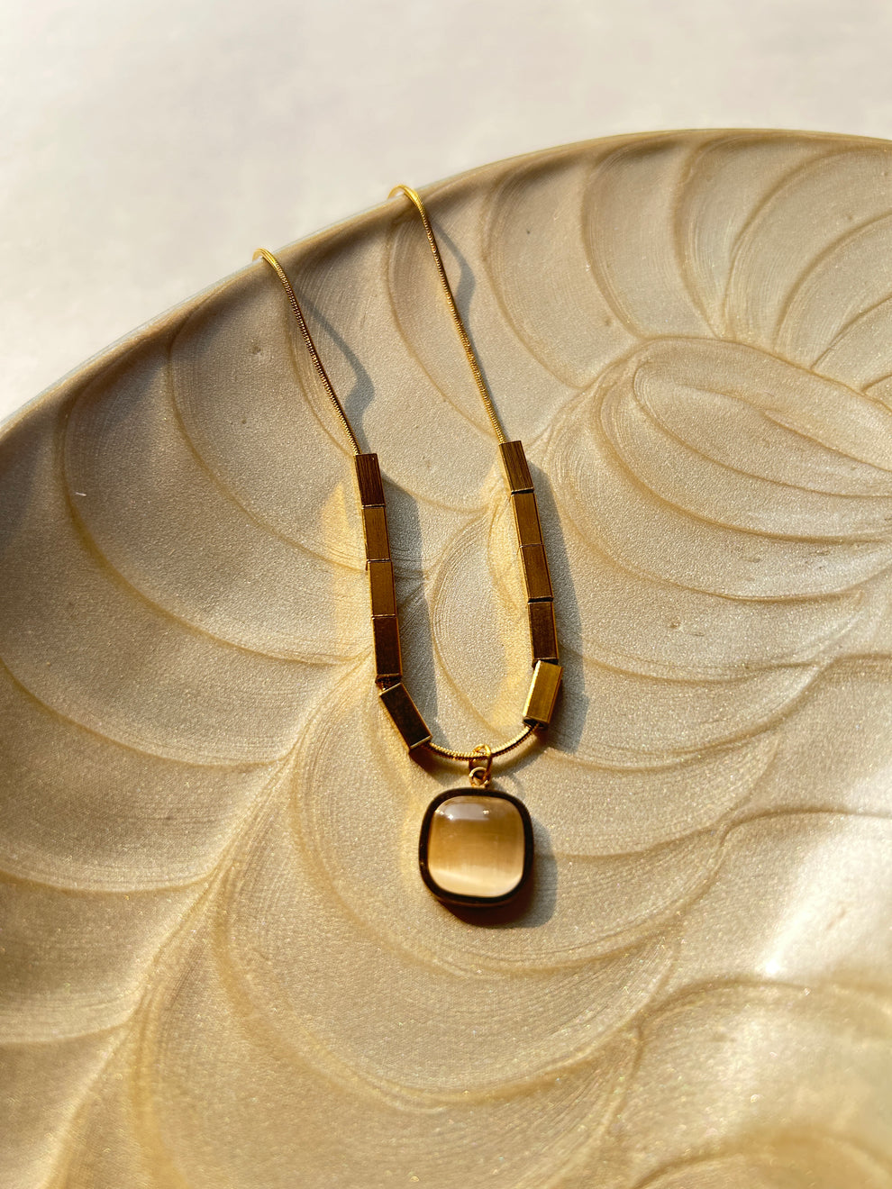 Aditi - Square brown crystal studded 18k gold plated necklace
