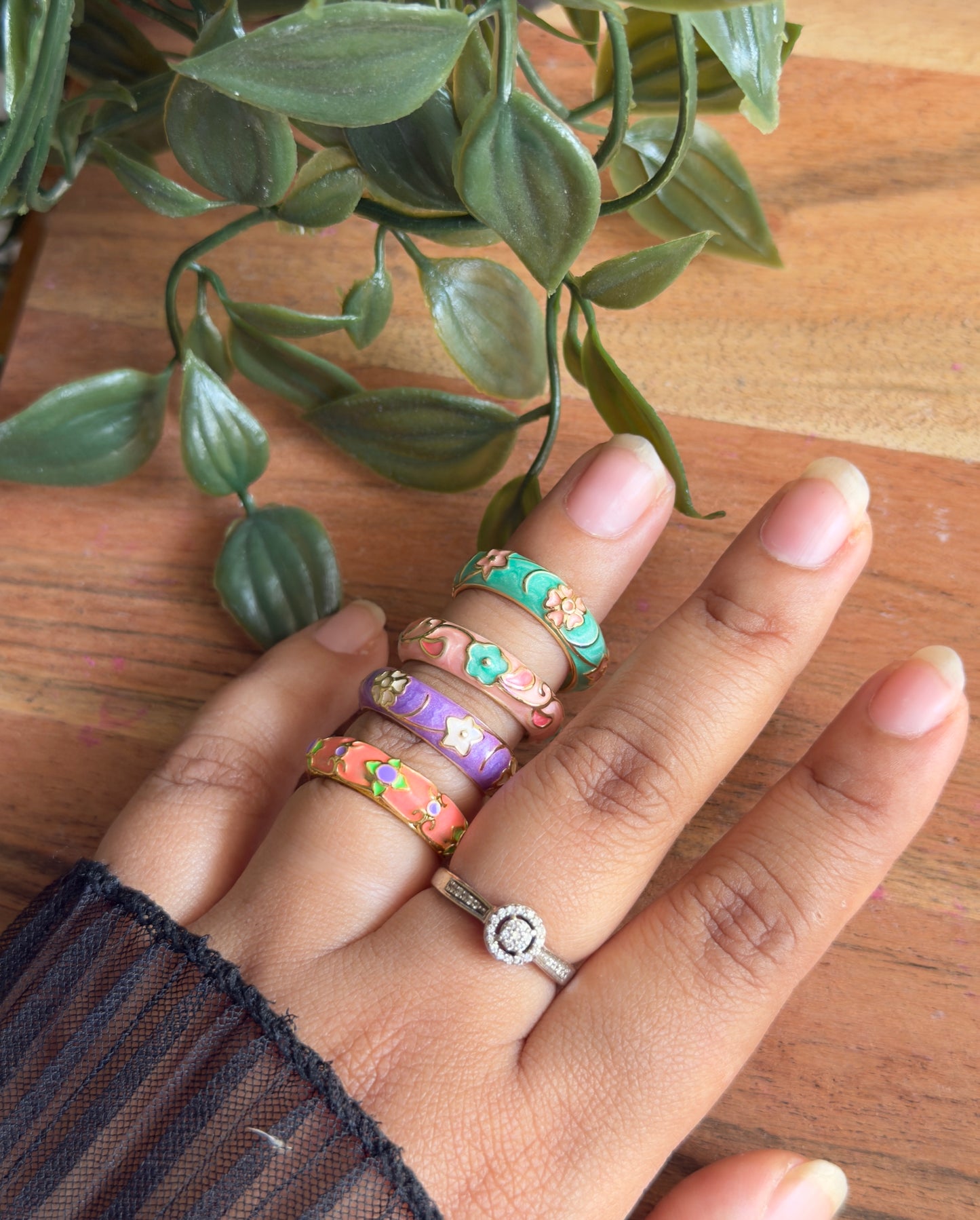 Floral Vintage Enamel Ring